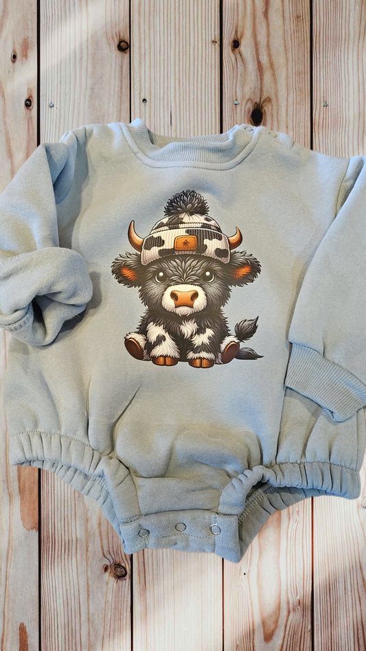 Cute Highland Cow Blue Crewneck Onesie