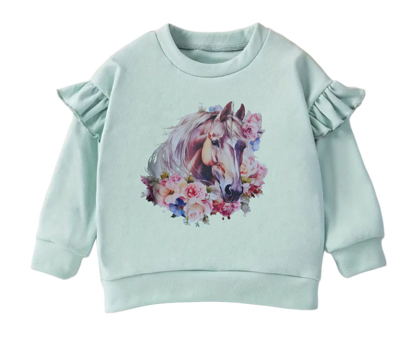 Flutter Sleeve Floral Horse Sweater