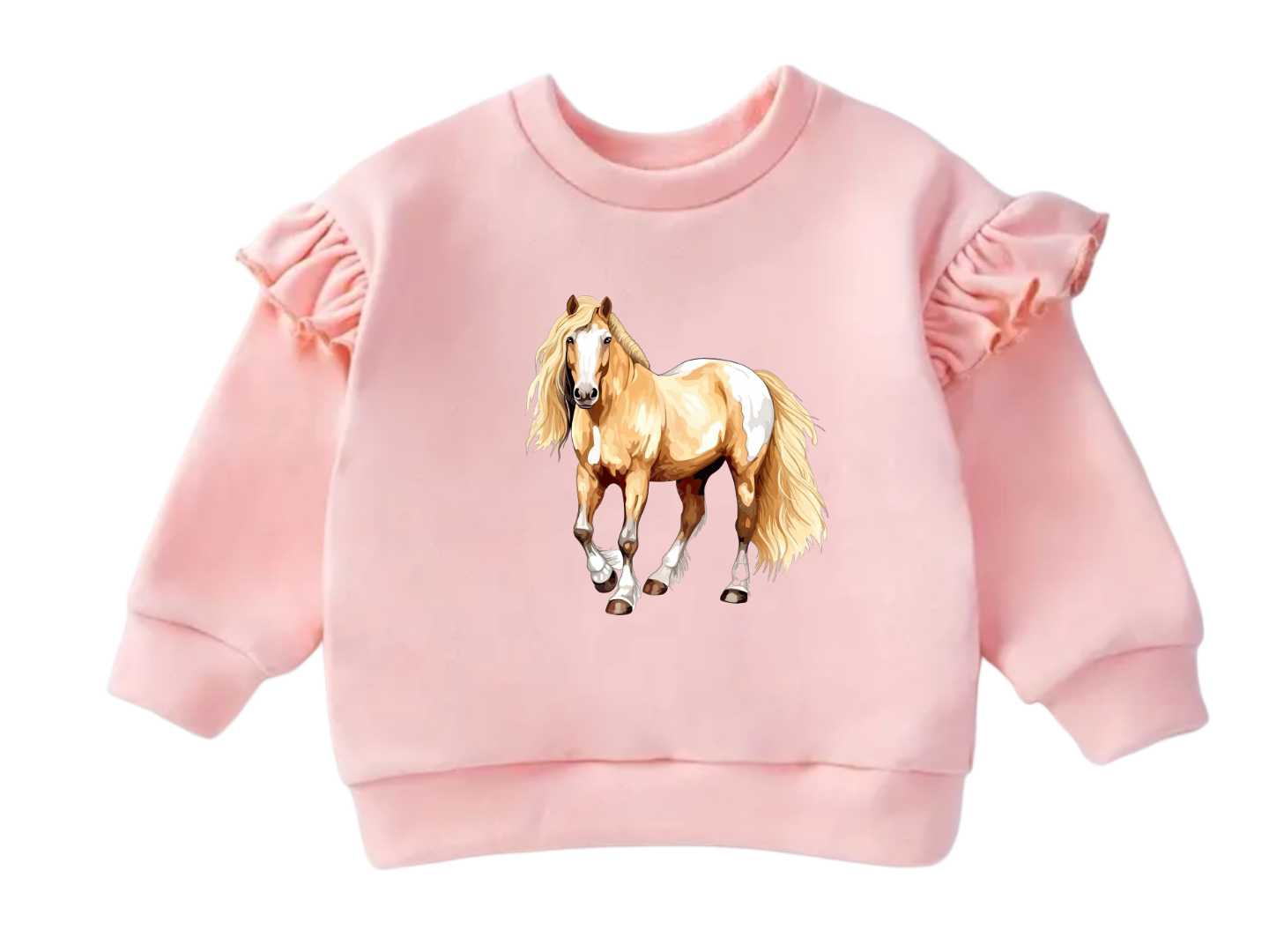 Flutter Sleeve Pink Sweater, Horse, 2T - 5/6