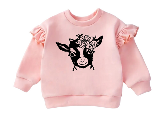 Goat Flutter Sleeve Pink Sweater, 2T - 5/6