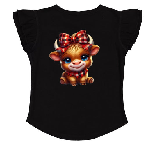 Cute Highland Christmas Flutter Sleeve T