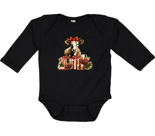 Infant Christmas Jersey Cow Onesie Longsleeve