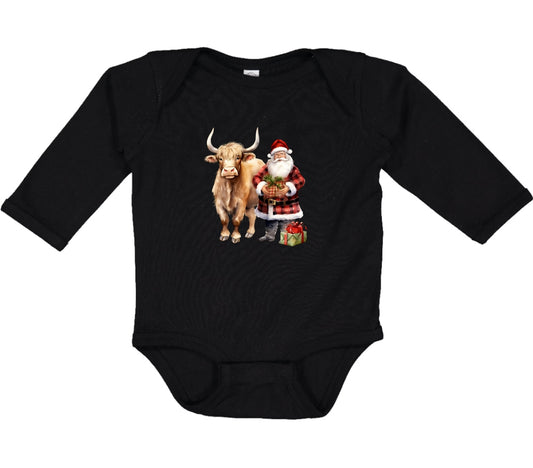 Infant Christmas Cow Santa Onesie Longsleeve