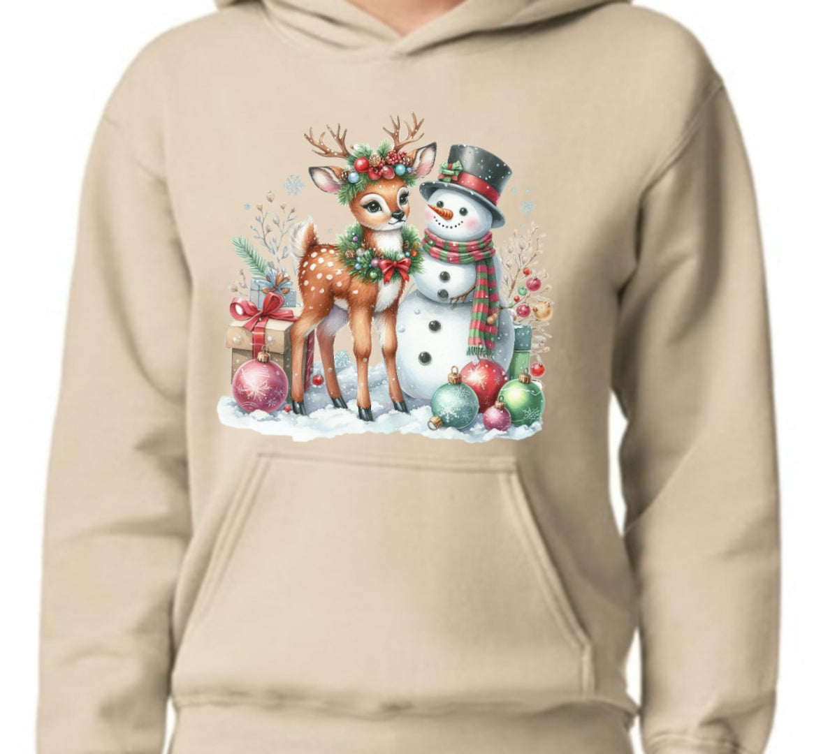 Christmas Snowman Top avail in Black or Beige ~ Hooded Sweatshirt, Crew or T-Shirt