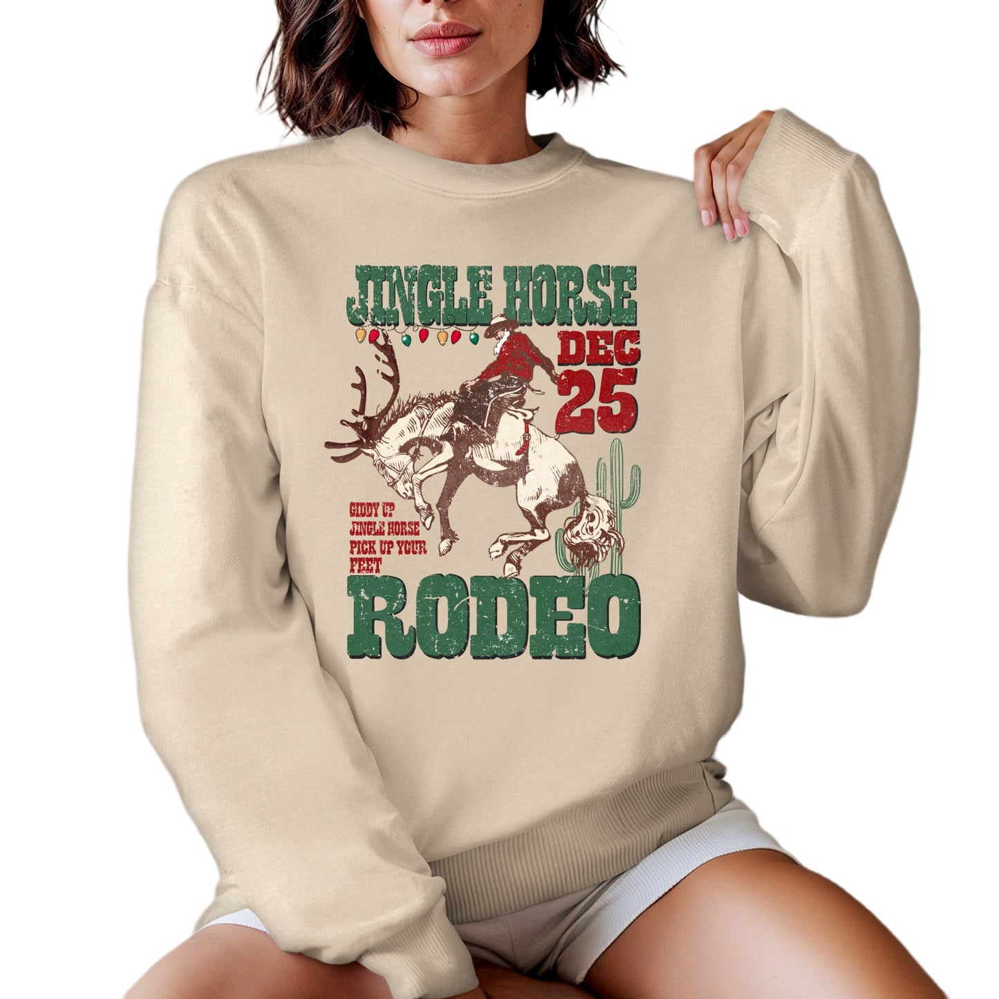 Christmas Rodeo Top avail in Black or Beige ~ Hooded Sweatshirt, Crew or T-Shirt