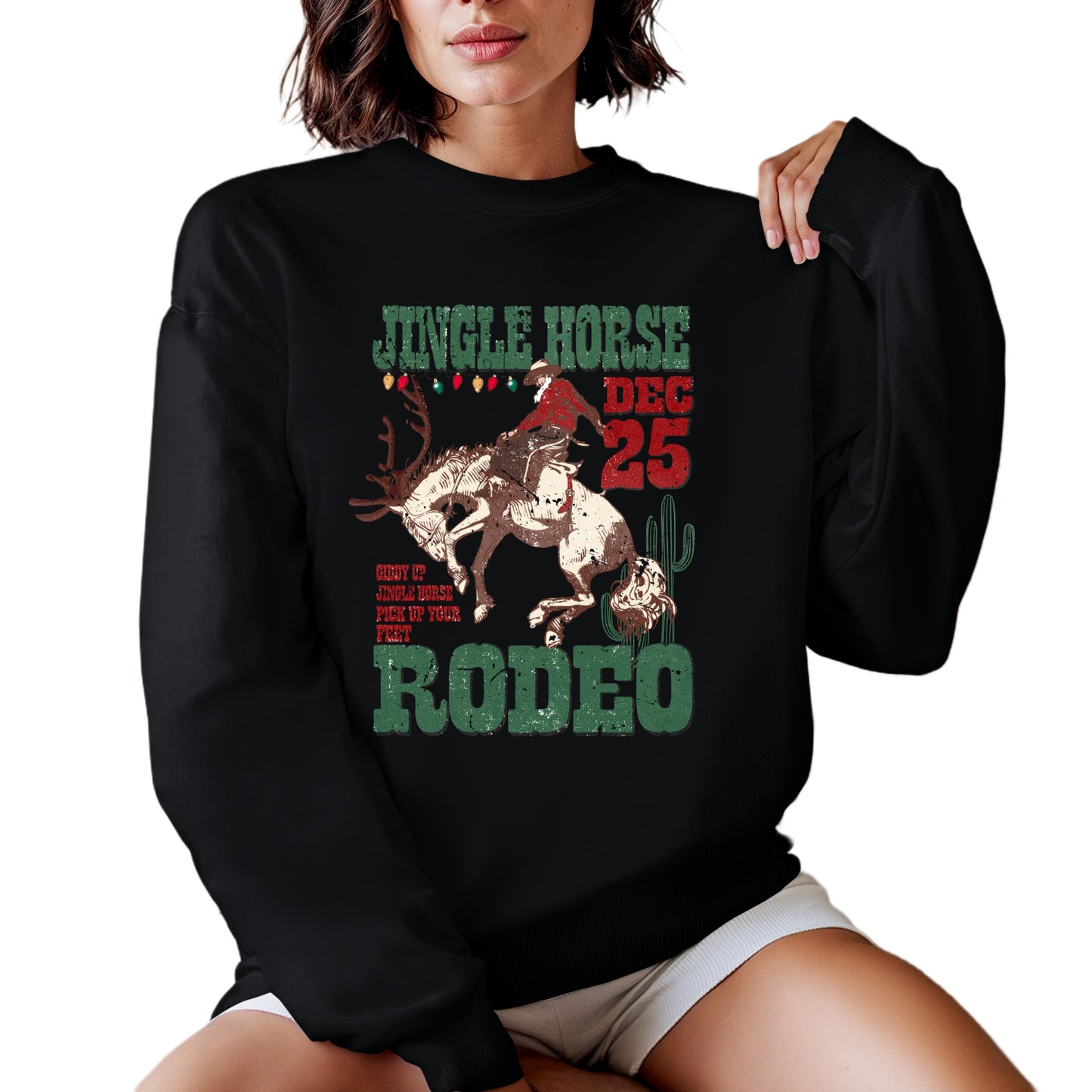 Christmas Rodeo Top avail in Black or Beige ~ Hooded Sweatshirt, Crew or T-Shirt