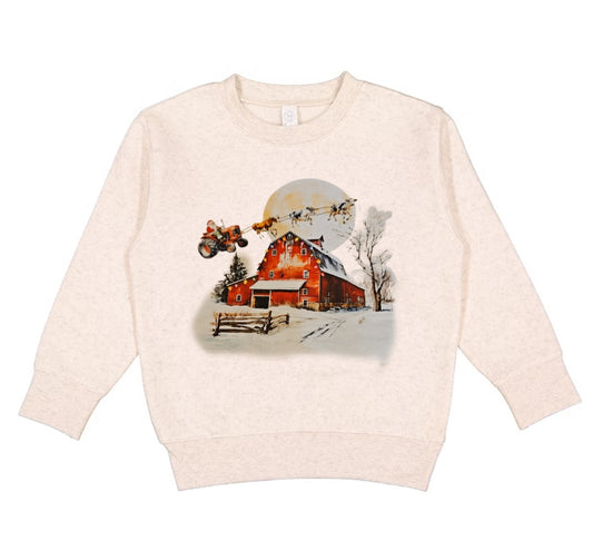 Christmas Santa Riding Tractor Pulled By Cows Toddler & Youth Sweatshirt