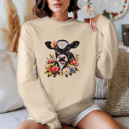 Floral Holstein Calf Crewneck Sweatshirt