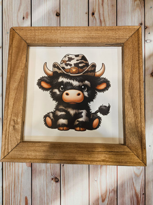 Framed Cute Highland Calf Canvas Decor