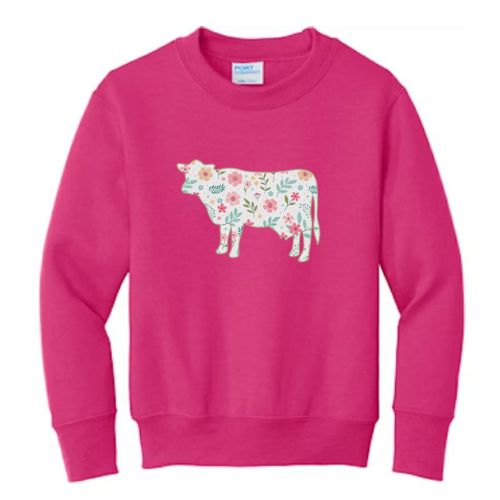Floral Cow Crewneck- Youth