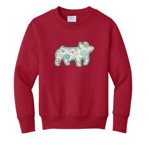 Floral Pig Crewneck-Youth