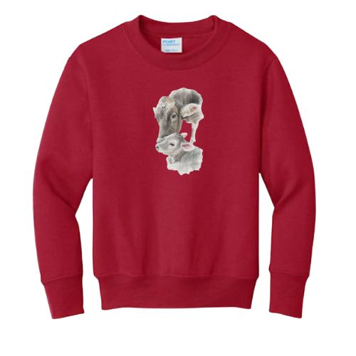 Brown Swiss Cow & Calf Crewneck- Youth