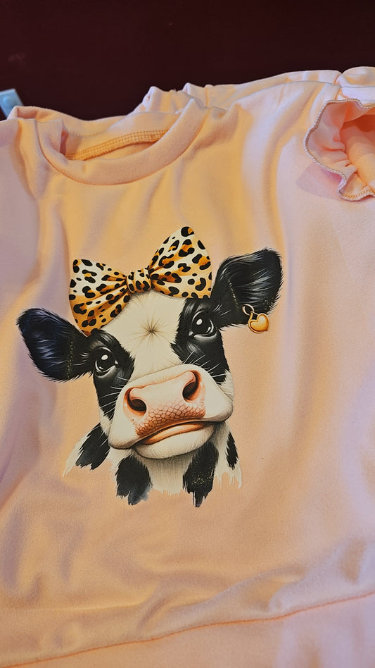 Leopard Headband Holstein Calf Flutter Sleeve Sweater