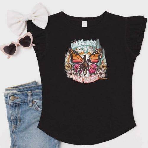 Wild Flowers Wild Horses Flutter Sleeve T-Shirt