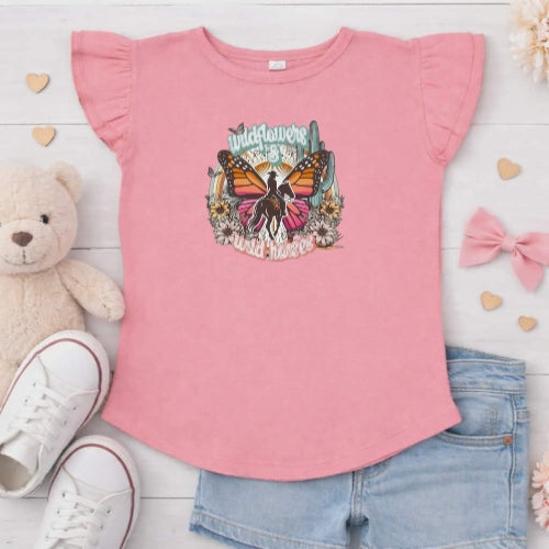 Wild Flowers Wild Horses Flutter Sleeve T-Shirt