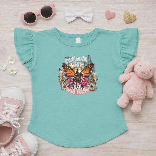 Wild Flowers Wild Horses Flutter Sleeve T-Shirt