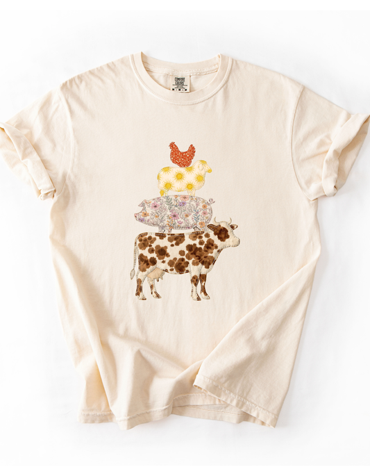 Patchwork Stacked Farm Animals T-Shirt