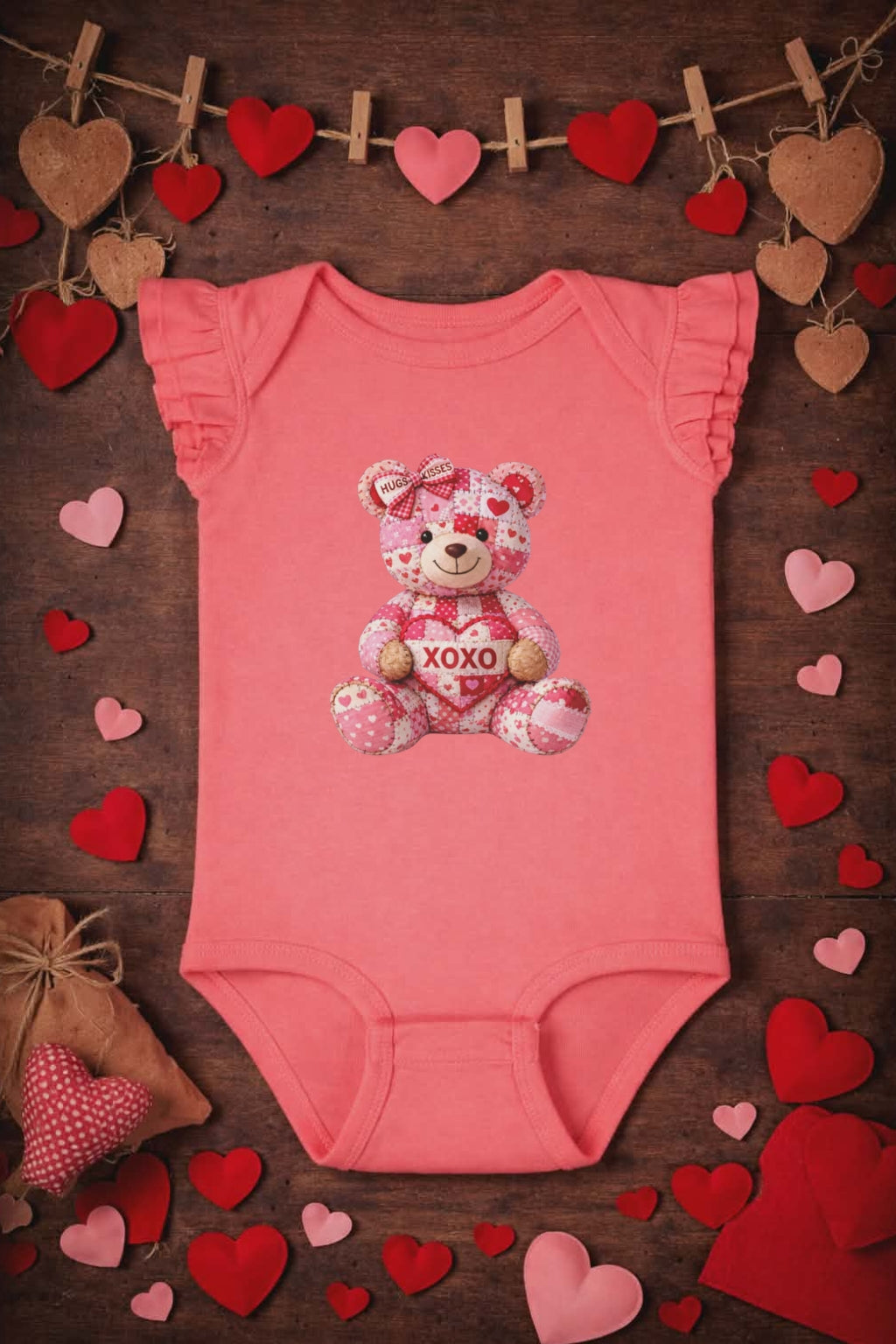 XOXO Quilt Teddy Bear Onesie