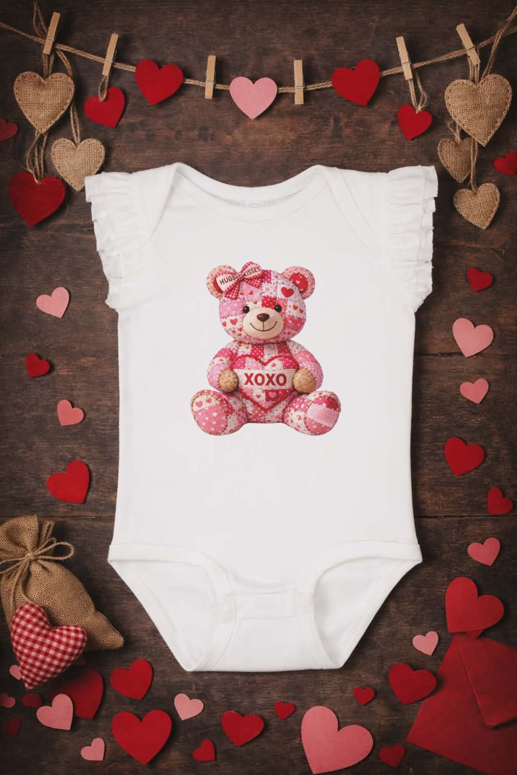 XOXO Quilt Teddy Bear Onesie
