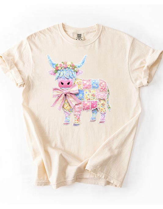 Highland Cow Patchwork T-Shirt