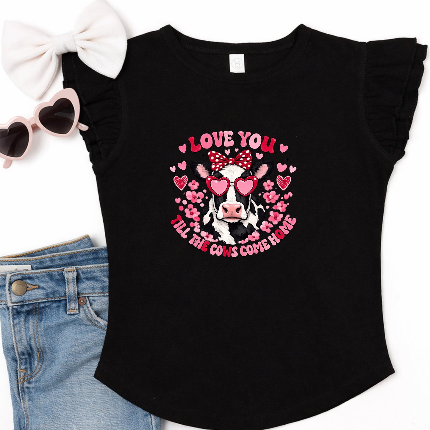 "Love You Till the Cows Come Home" Flutter Sleeve Valentine's Day T