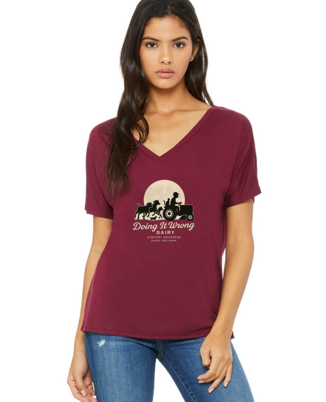 Doing It Wrong Dairy-BELLA 8815 Womens Flowy V Neck T Shirt