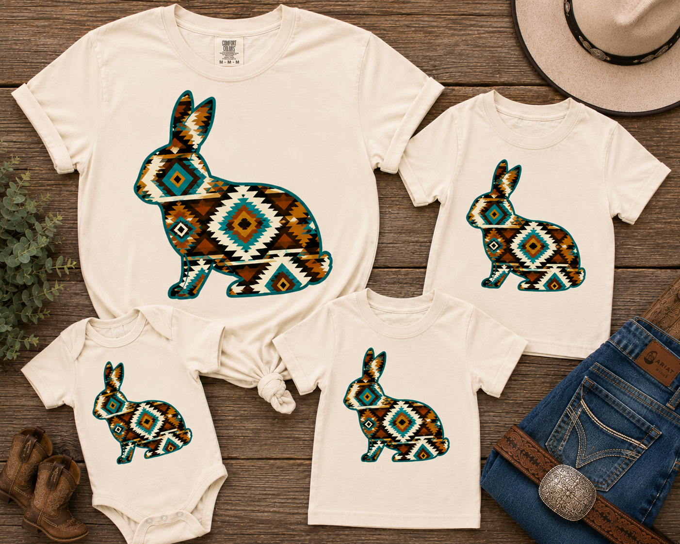 Aztec Show Rabbit Shirt - Cream / Turquoise