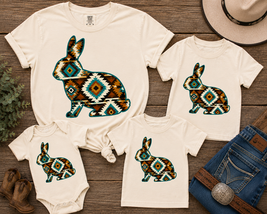 Aztec Show Rabbit Shirt - Cream / Turquoise