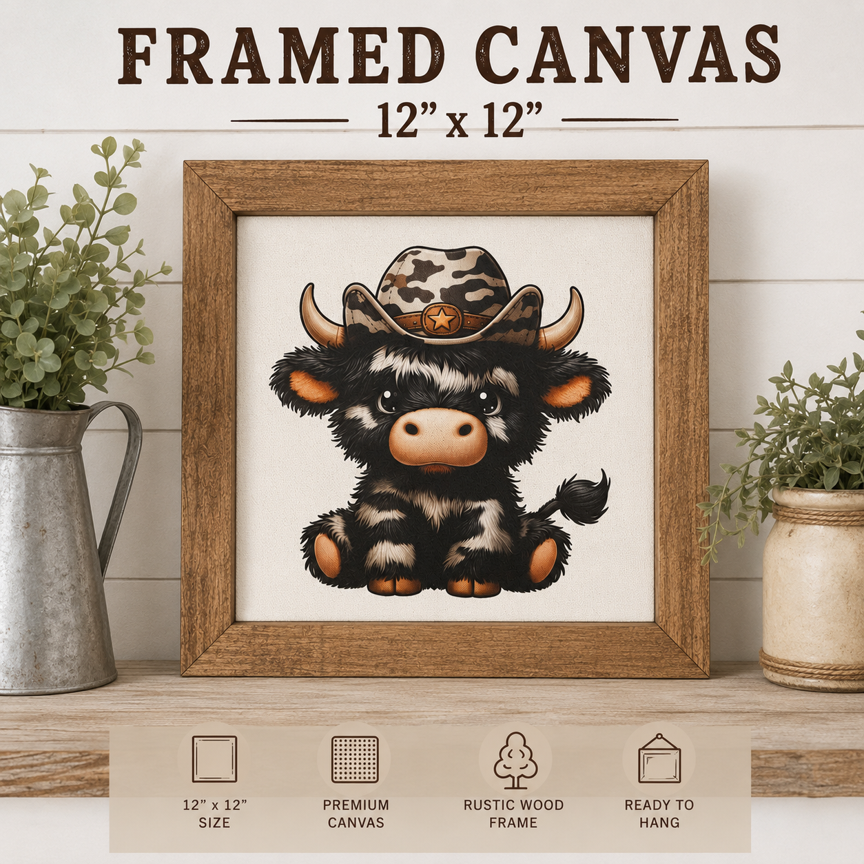Framed Cute Highland Calf Canvas Decor