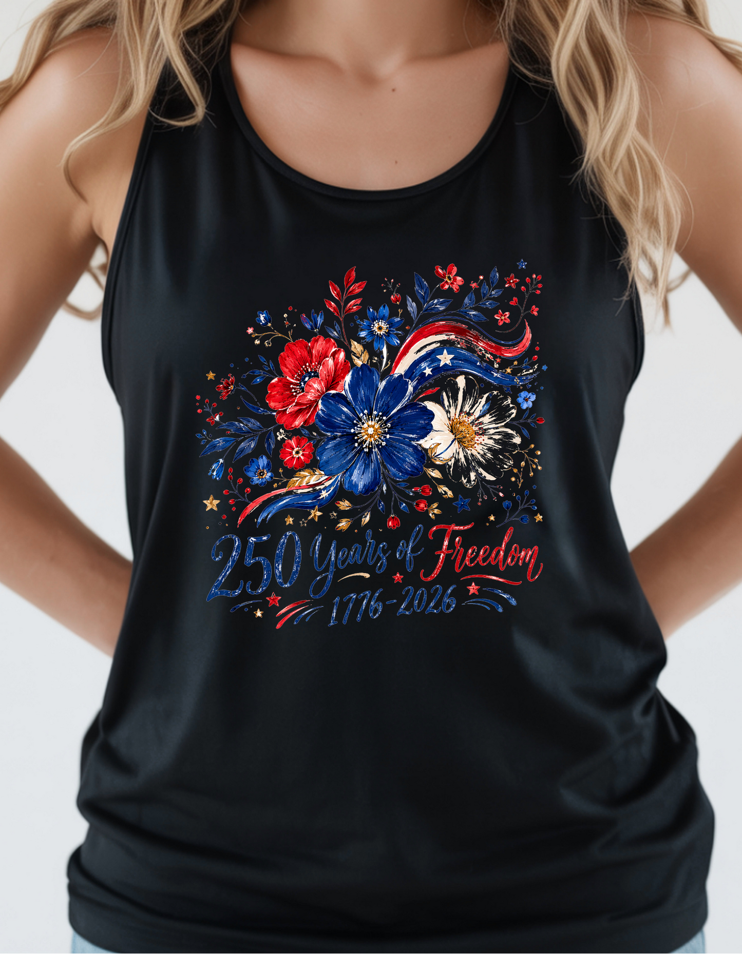 Women's Tank Top ~ Floral 250 Years of Freedom  🇺🇸🇺🇲
