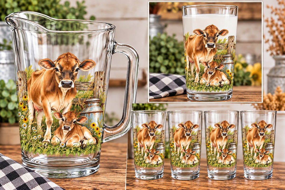 Jersey Cow Calf Pair Drinking Glass