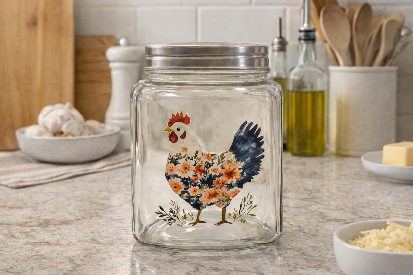 Multi-Use Storage Container, Floral Chicken Decal