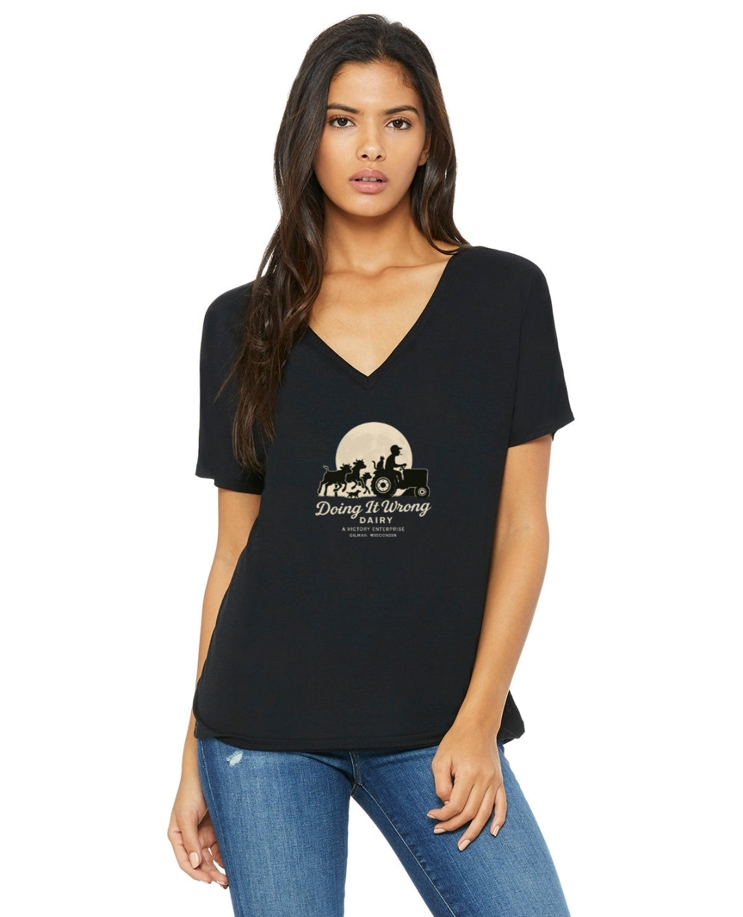 Doing It Wrong Dairy-BELLA 8815 Womens Flowy V Neck T Shirt