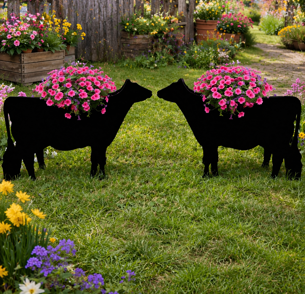 Dairy Cow Wood Decor Flower Planter