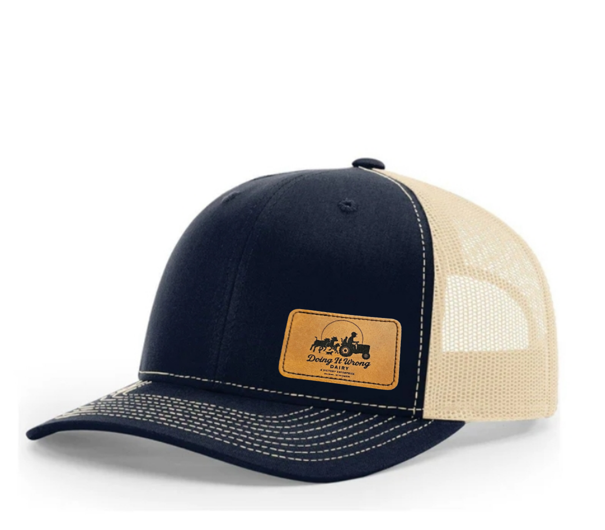Doing it Wrong Dairy, Leather Patch - Richardson 112 Trucker Cap