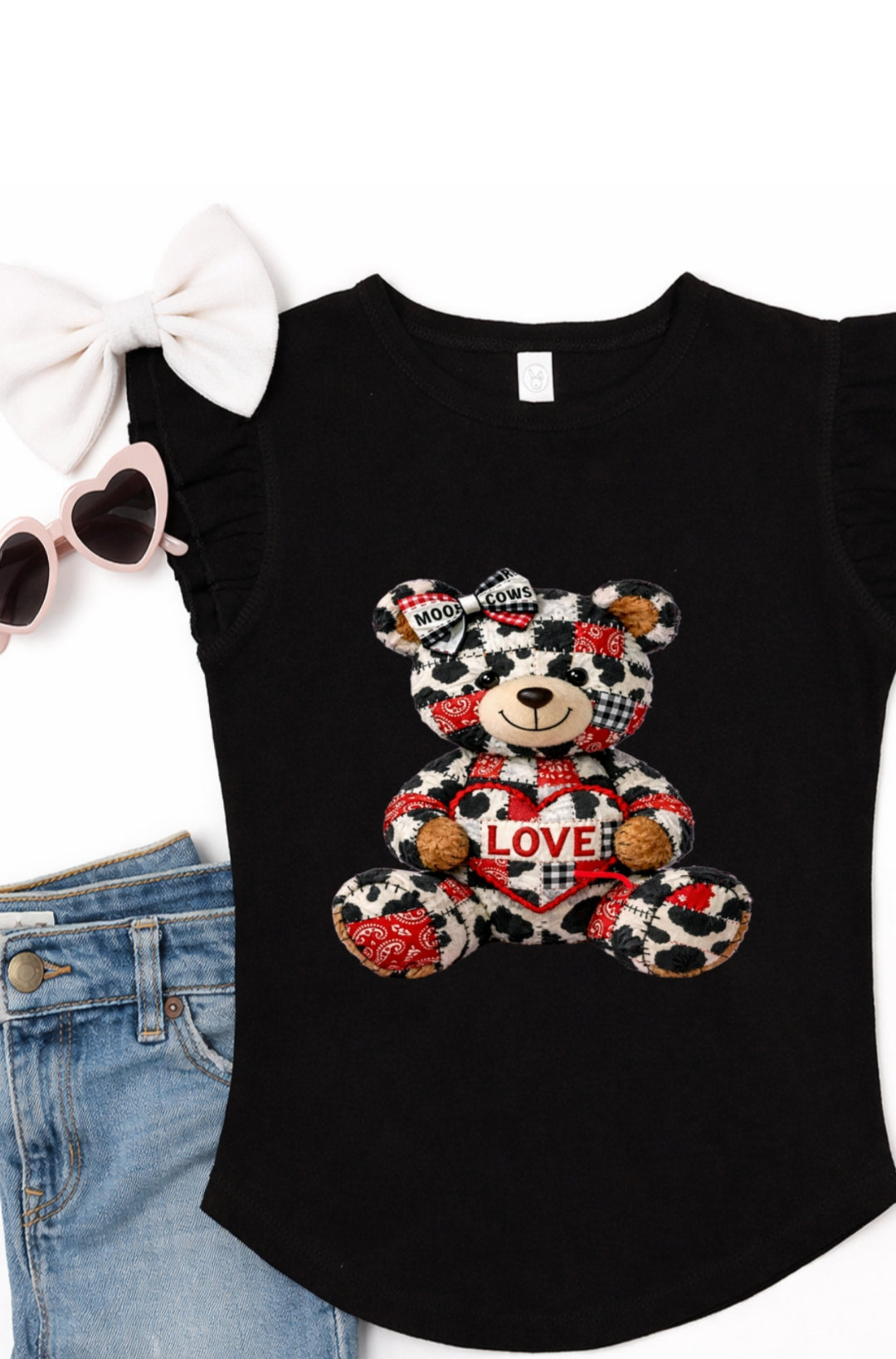 Cow Quilt Love Teddy Bear Flutter Sleeve