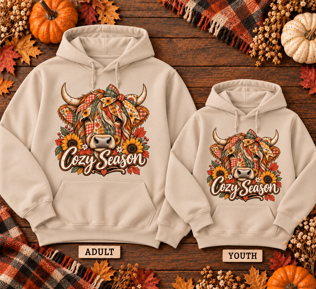 Rustic Fall Highland Cow Shirt / Sweater / Hoodie "COZY SEASON"