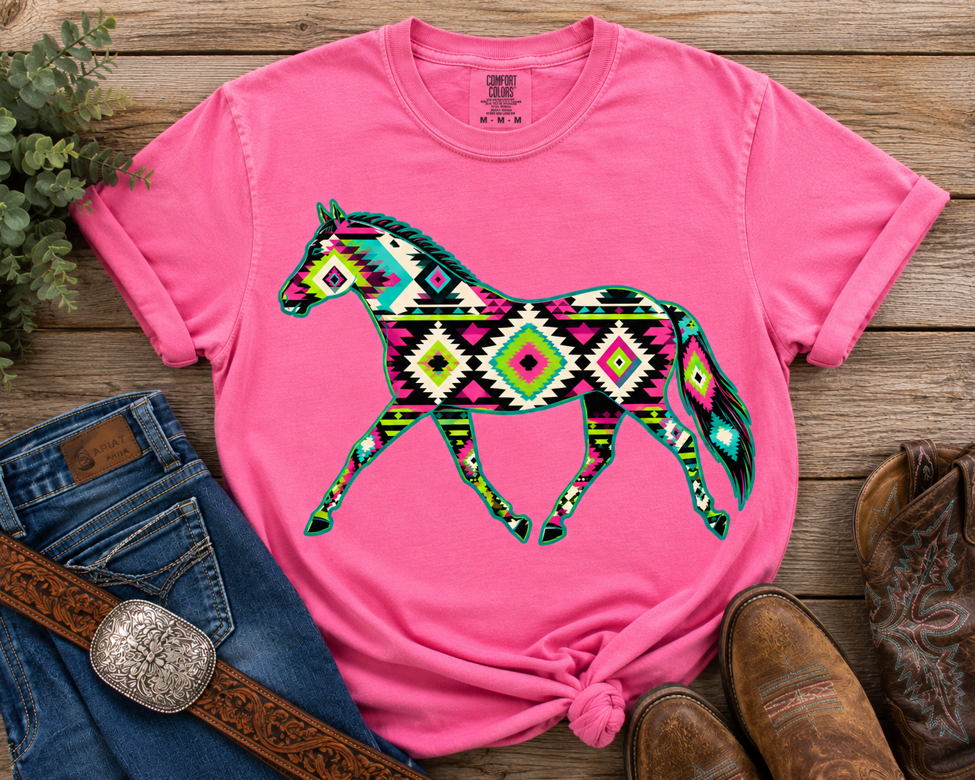 Aztec Horse Shirt Neon