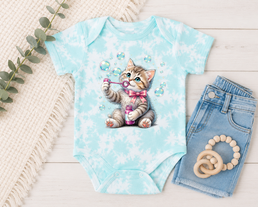 Tie-Dye Infant Bodysuit Onesie ~ Bubbles Kitten Grey
