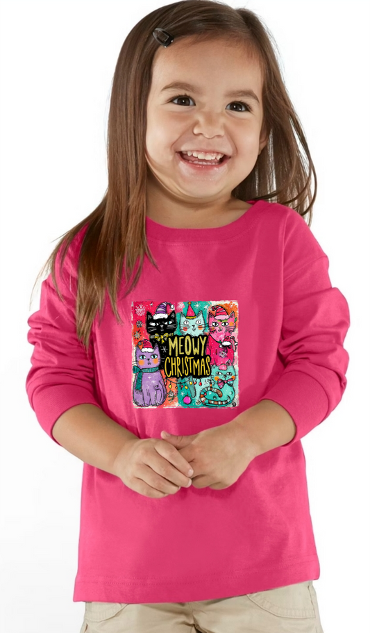 Rabbit Skins RS3302 - Toddler Long-Sleeve, Girls Meowy Christmas Top