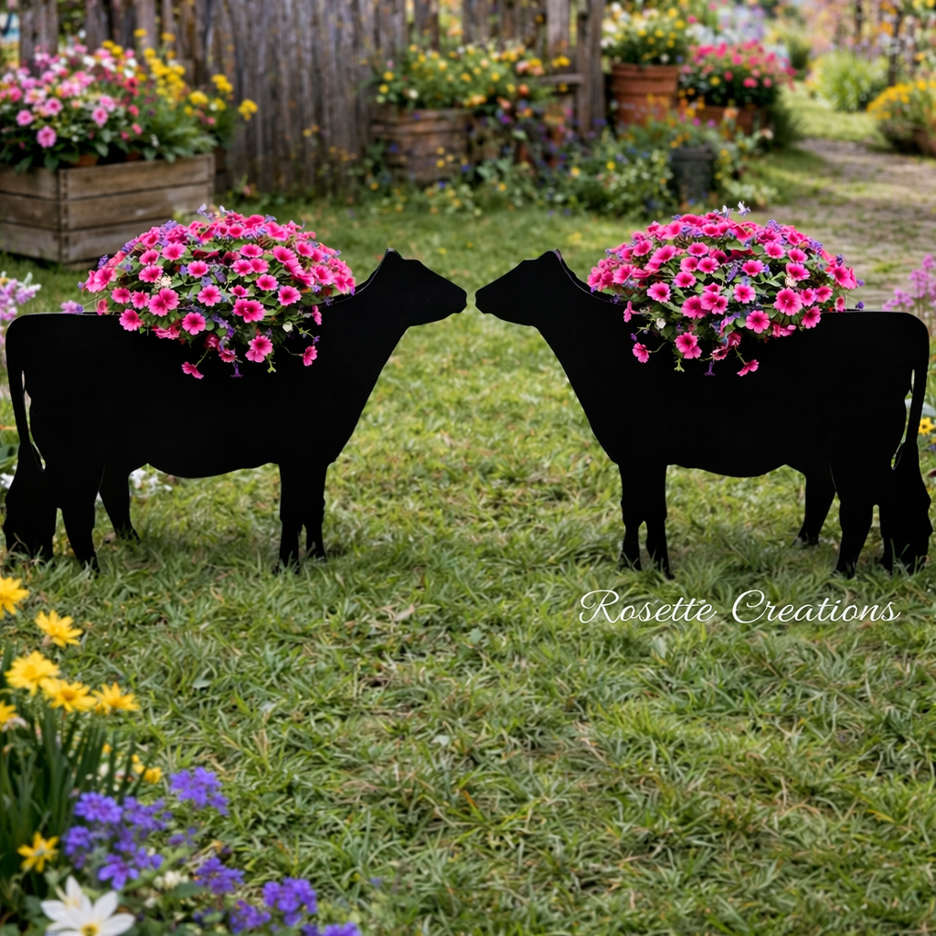 Dairy Cow Wood Decor Flower Planter