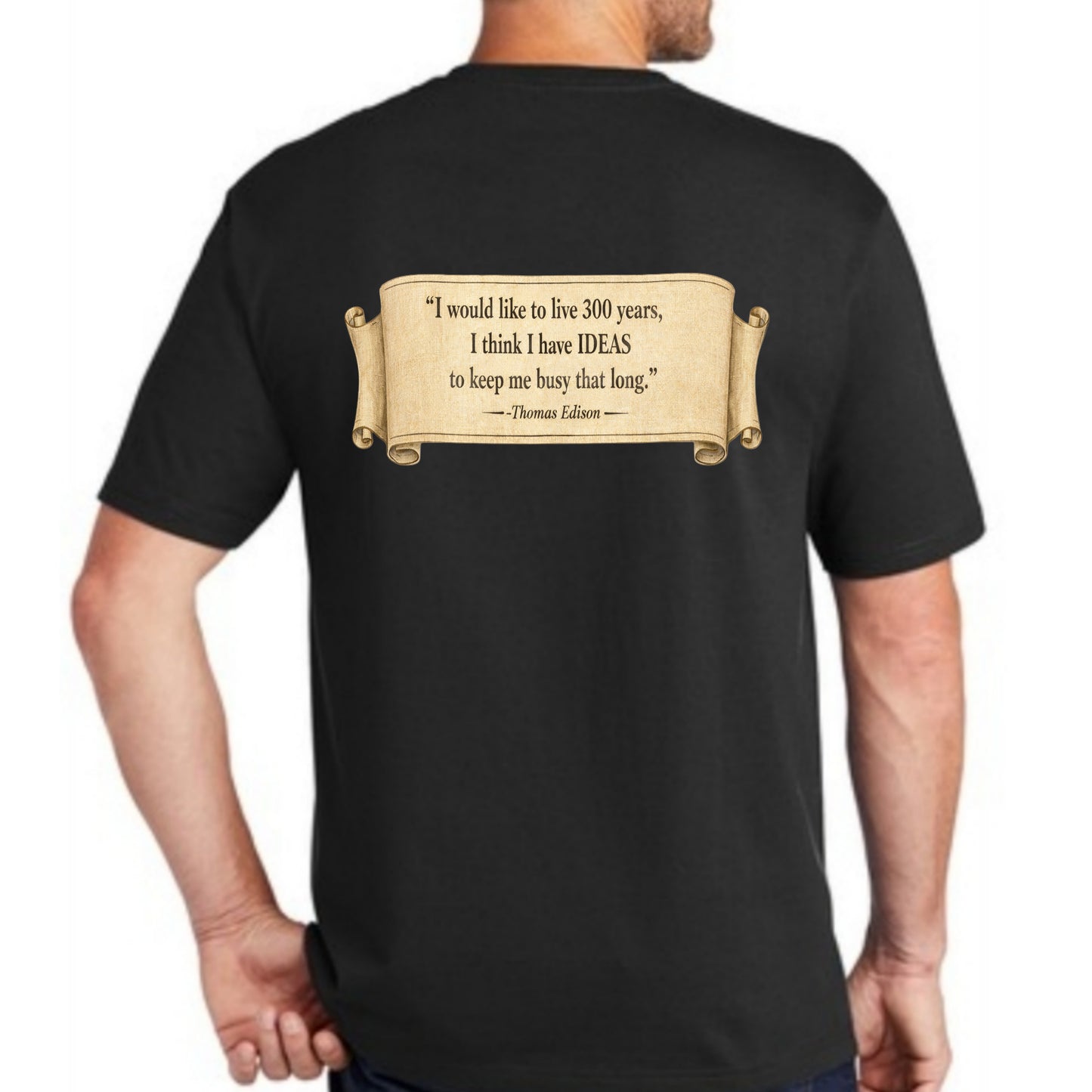 Heavy Cotton Pocket T-Shirt, Thomas Eddison Ideas Phrase- Black