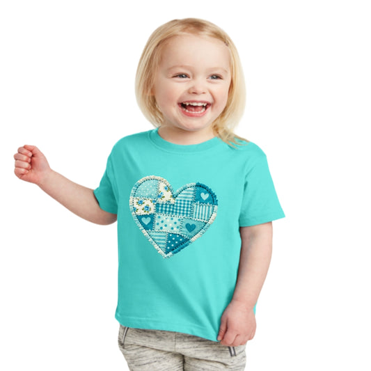 Patchwork Toddler/Youth/ Adult T ~♡Teal Heart♡