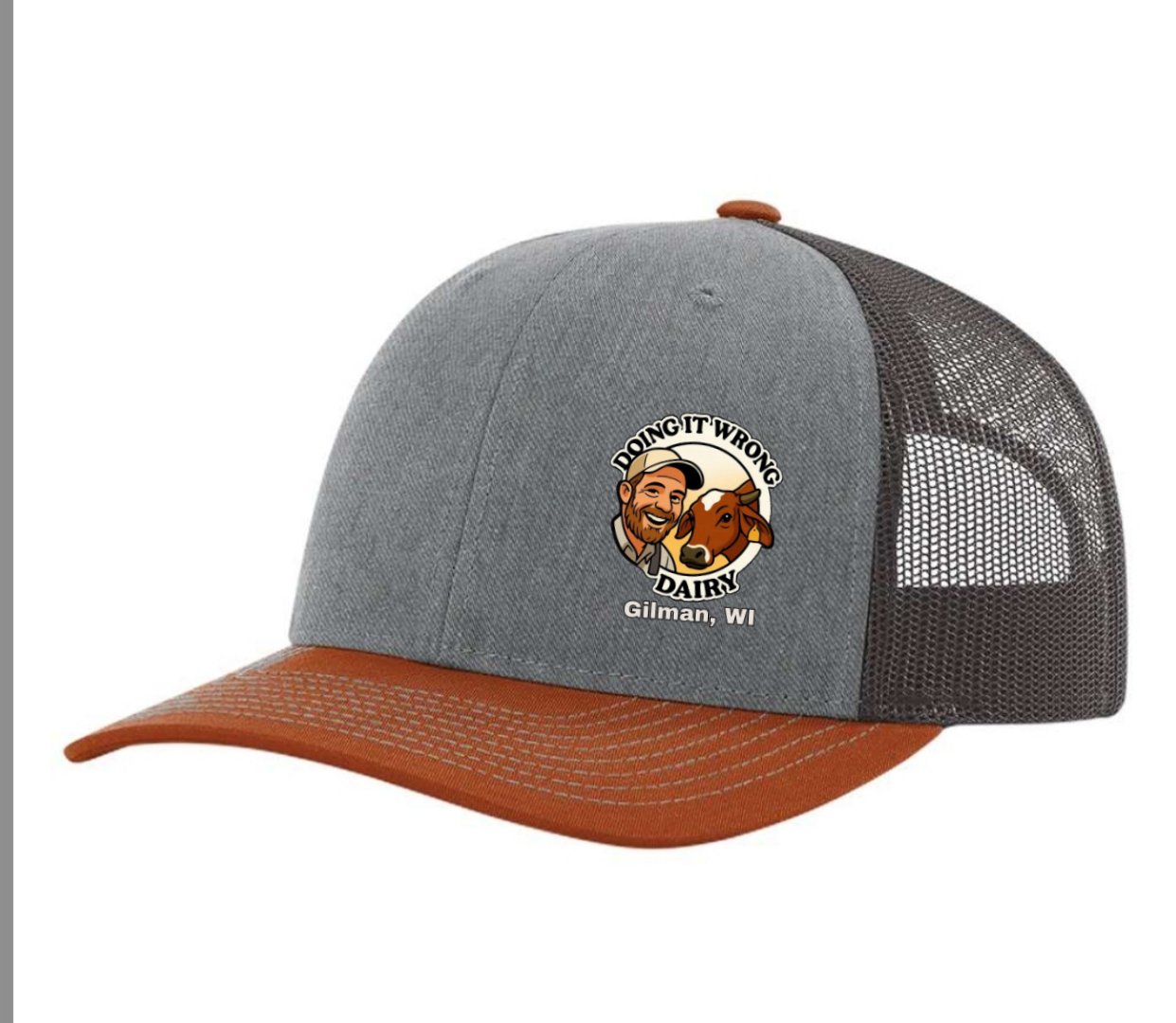 Richardson 112 Snapback Trucker Cap, Heather, Gray, Charcoal, Dark Orange