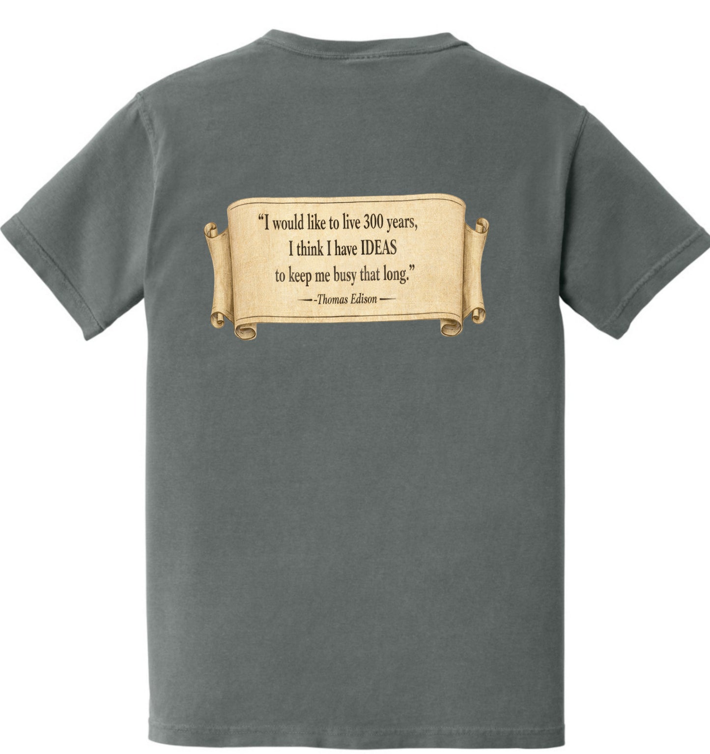 Heavy Cotton Pocket T-Shirt, Thomas Eddison Ideas Phrase- Black