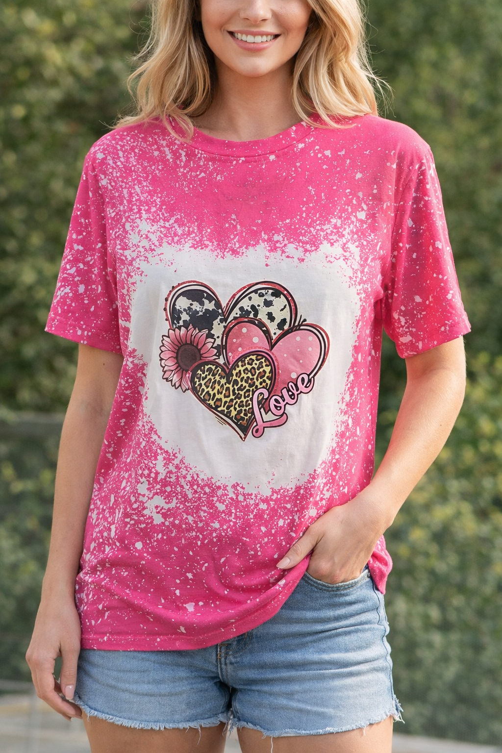 Women's Cow Hide Heart Pink Top sz Large