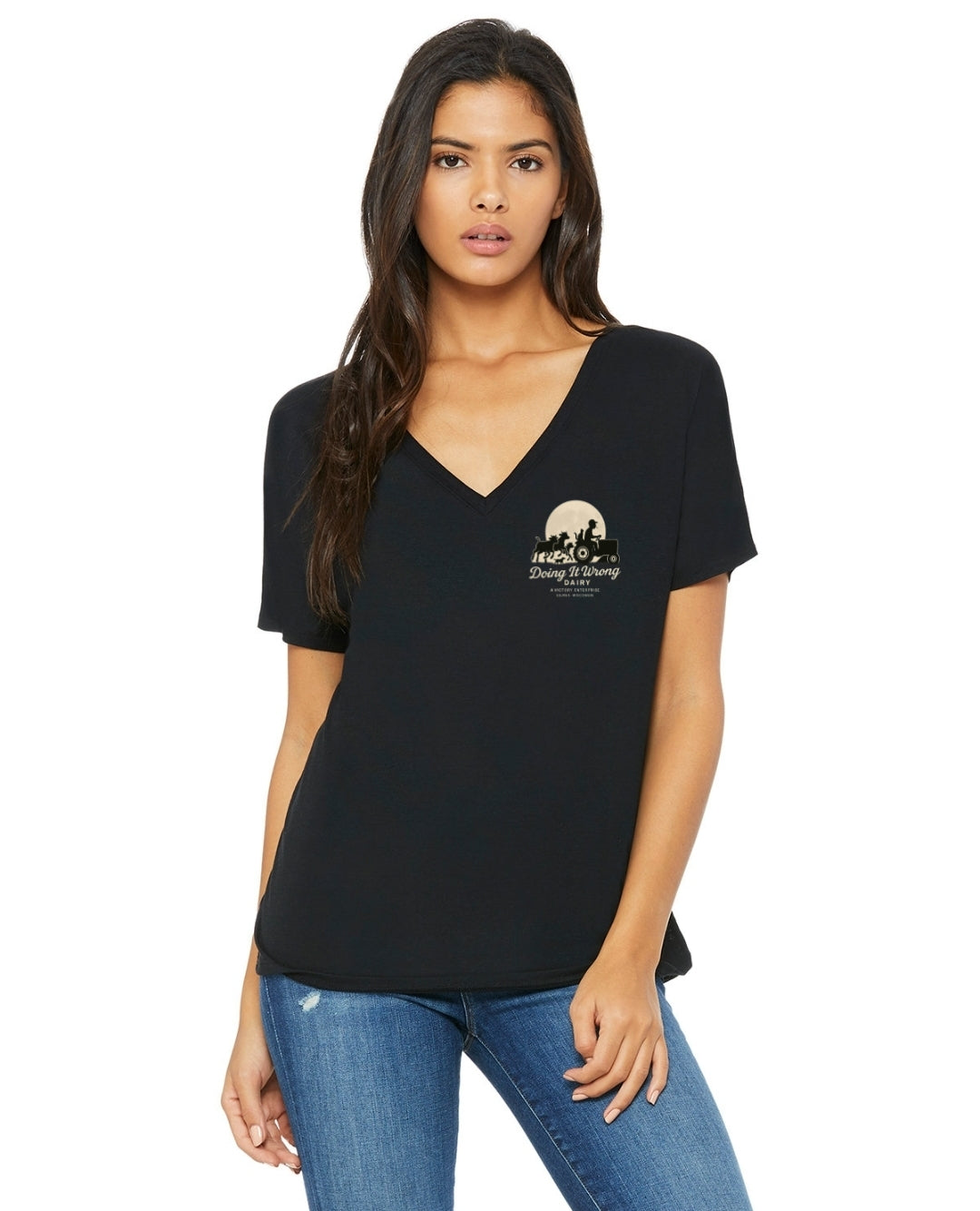Doing It Wrong Dairy-BELLA 8815 Womens Flowy V Neck T Shirt