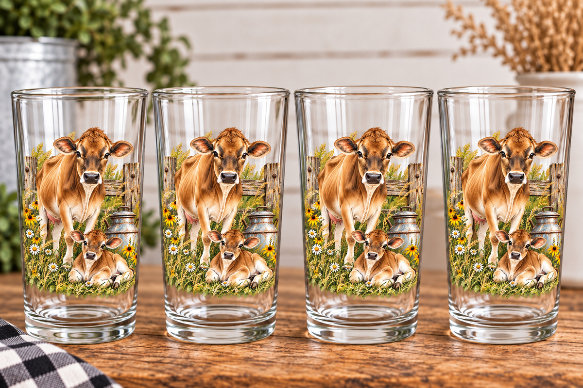 Jersey Cow Calf Pair Drinking Glass