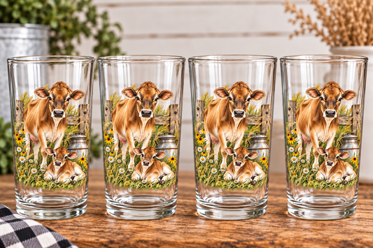 Jersey Cow Calf Pair Drinking Glass