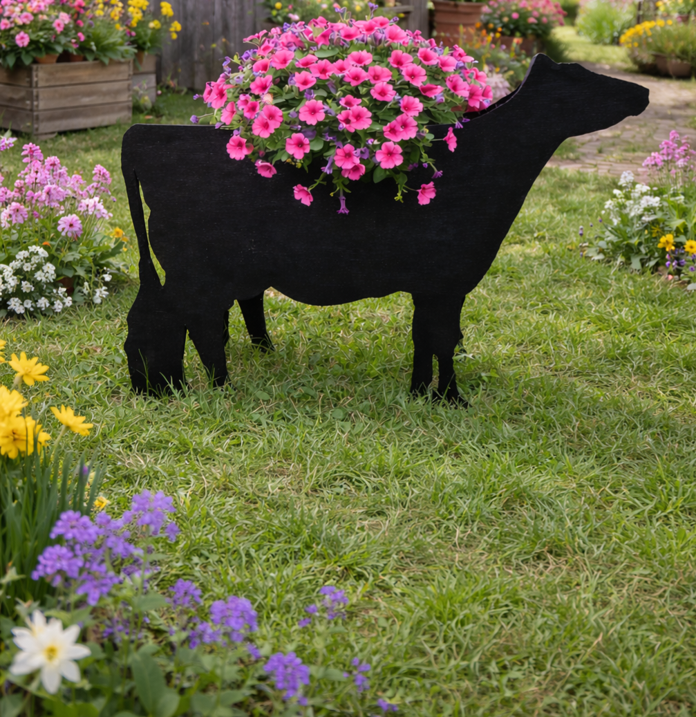 Dairy Cow Wood Decor Flower Planter